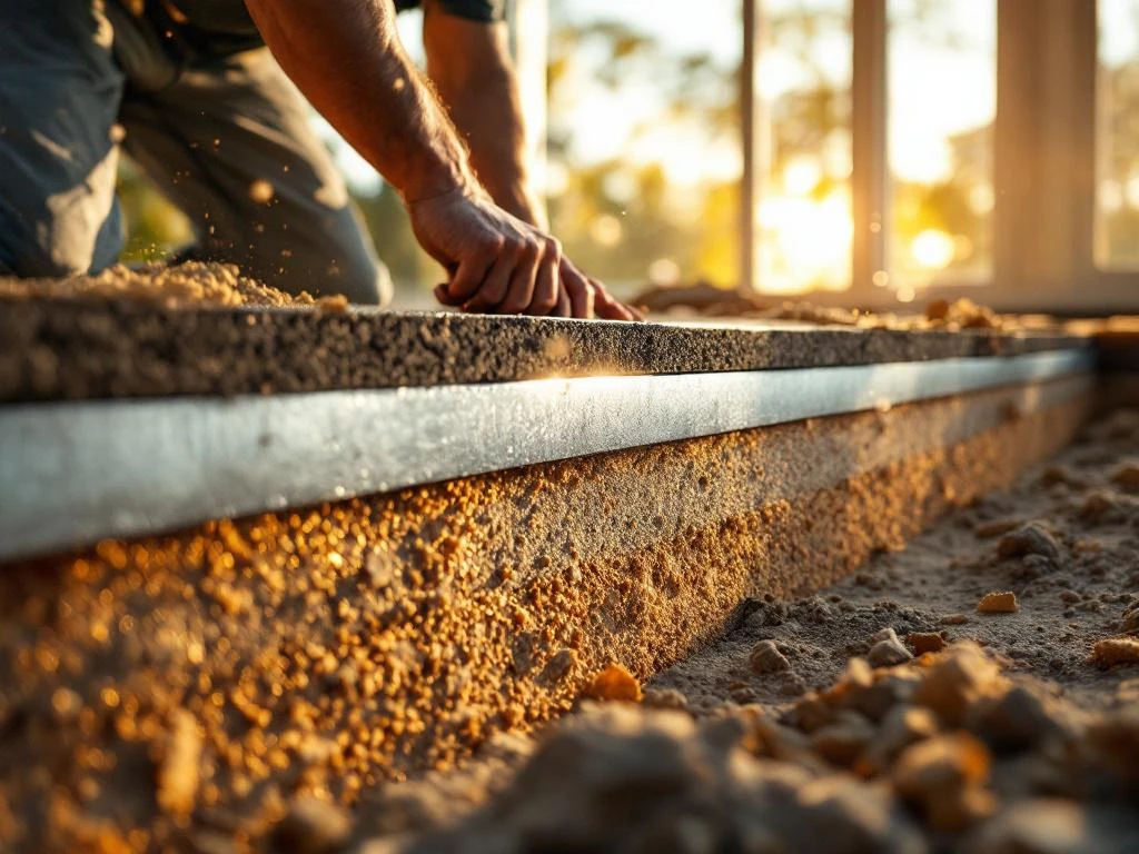 Werknemer installeert isolatiemateriaal in huisfundering met reflecterende barrières en eco-vriendelijke schuimpanelen